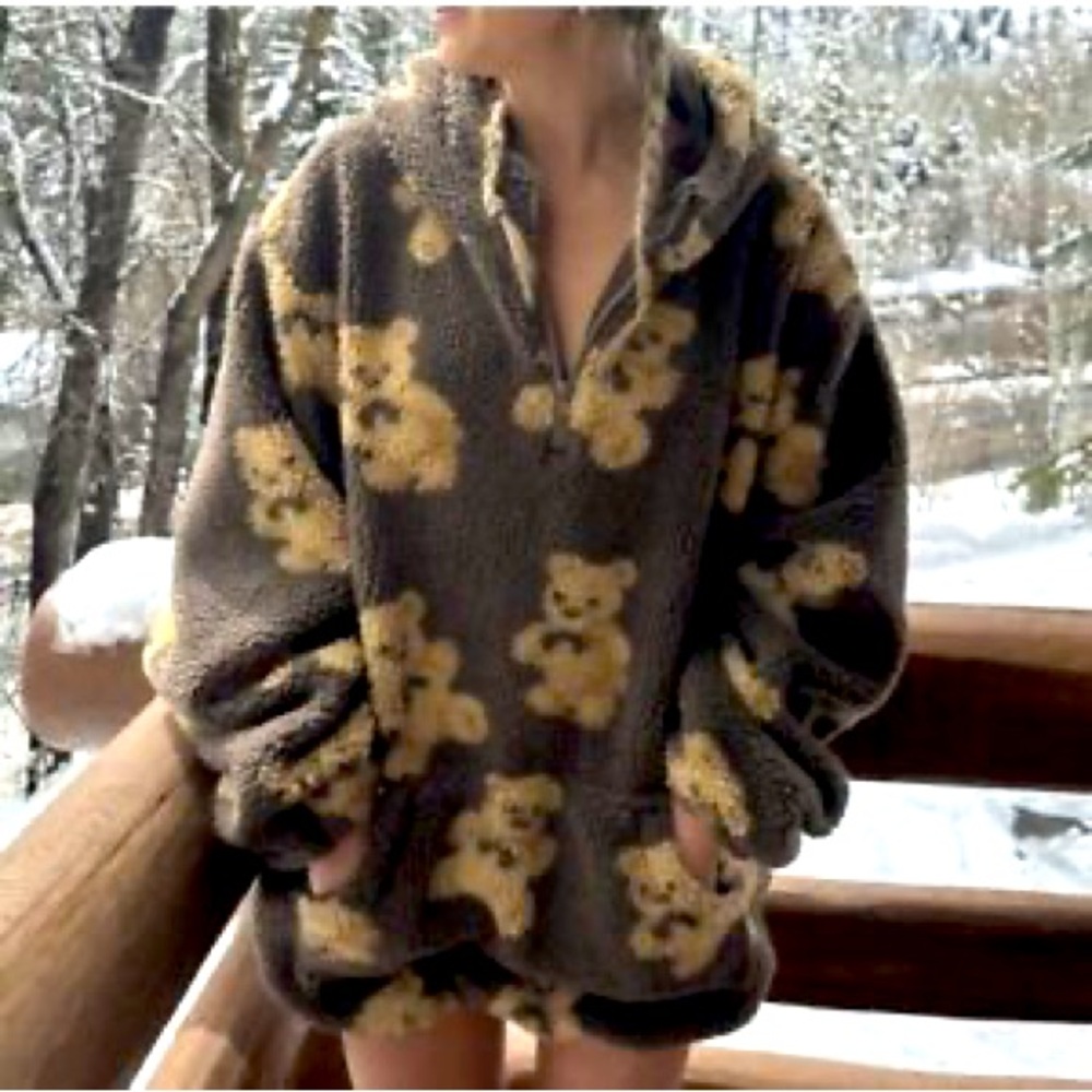Aelfric Eden Teddy Bear 1/4 Zip Sherpa Fuzzy Hoodie